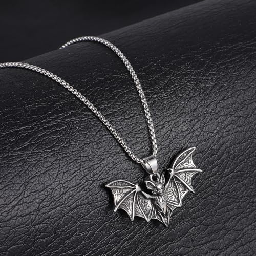 Gothic Bat Necklace, Stainless Steel Vampire Bat Pendant, Halloween Goth Necklace for Men and Women4
