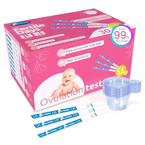 Image of HEAL-CHECK 30 Count Ovulation Test Strips with Cups, Bulk Ovulation Test Strips for Women, Ovulation Predictor Kit, Accurate Fertility Tests for Home, Individually Wrapped 5mm LH