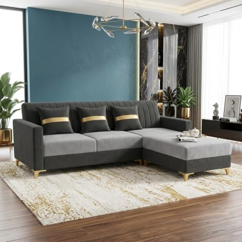 Image of CASASTYLE Signature Groovy 4-Seater L-Shape Sofa Set with Movable Ottoman | Flexible LHS /RHS Layout | Boston Fabric & Plush Cushions | 40D Foam + Zigzag Spring | 3-Yr Warranty (Dark Grey- Light Grey)