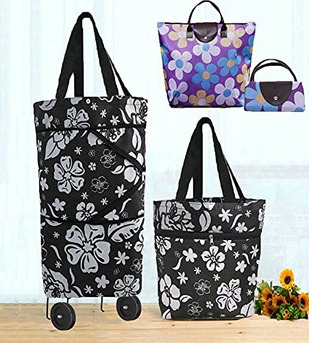 Shopping Bag with Wheels Foldable Shopping Cart with Wheels Collapsible Trolley Bags Reusable Shopping Bags on Wheels Shopping Trolley Bag (B082SBWVQ9)