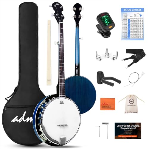 ADM Banjo 5 String Full Size Banjoes Set, 38 Inch Beginner Banjo Kit with Resonator, Remo Drum Head...
