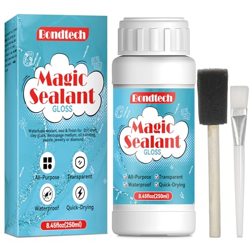8 OZ Gloss Sealer, Glue & Finish, Air Dry Clay Glaze, Clear Decoupage Glue, Waterbase Clay Varnish for DIY Crafts, Wood, Paper, Art Projects, Craft, Painting, Puzzle,Ceramics,Magic Sealant 250 ML