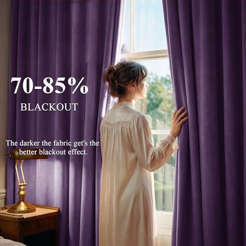 Image of Purple Velvet Curtains for Grils Bedroom Nursery, W52 x L108, 2 Pcs | Room Darkening,300GSM Soft Drapes for Bedroom Living Room, Modern Back Tab Pinch Pleat, Thermal Insulated, Window Treatment