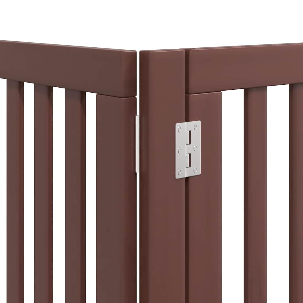 Puerta plegable para perros de madera de álamo marrón de 450 cm con puerta y patas de apoyo, para interior y exterior, protección segura para cachorros, jardín, apartamento, casa