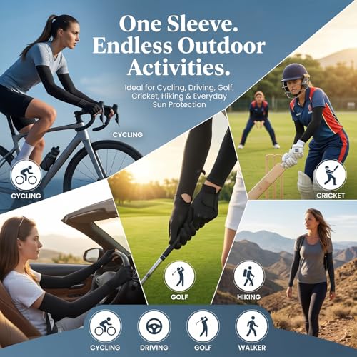 Image of SEMITO UV Protection Sleeves for Women & Girls, Sunblock Driving Gloves Non Slip for UV Protection Cooling Arm Sleeves for Biking, Cricket, Cycling, Golf & Outdoor Sports
