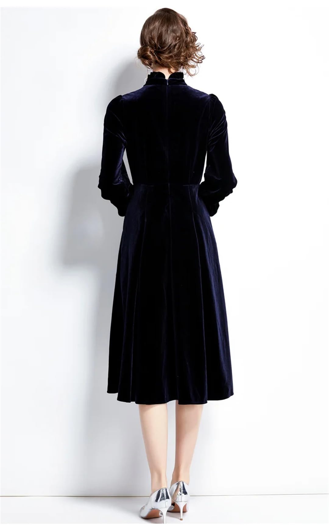 Fnfmrfmr Vestido ajustado de terciopelo de manga larga con cuello en V para mujer