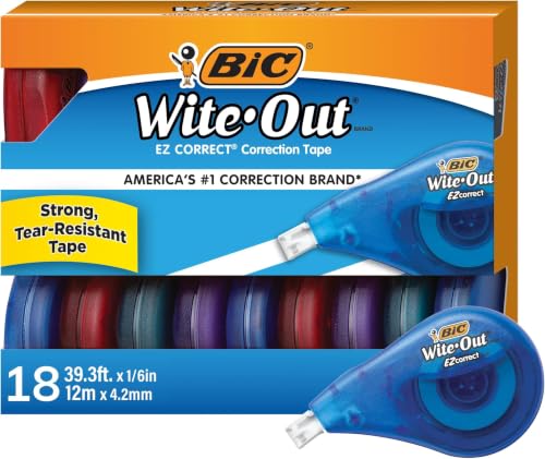 Image of BIC Wite-Out EZ Correct Correction Tape, Tear-Resistant and No Dry Time, 18-Count in White (Pack of 9)