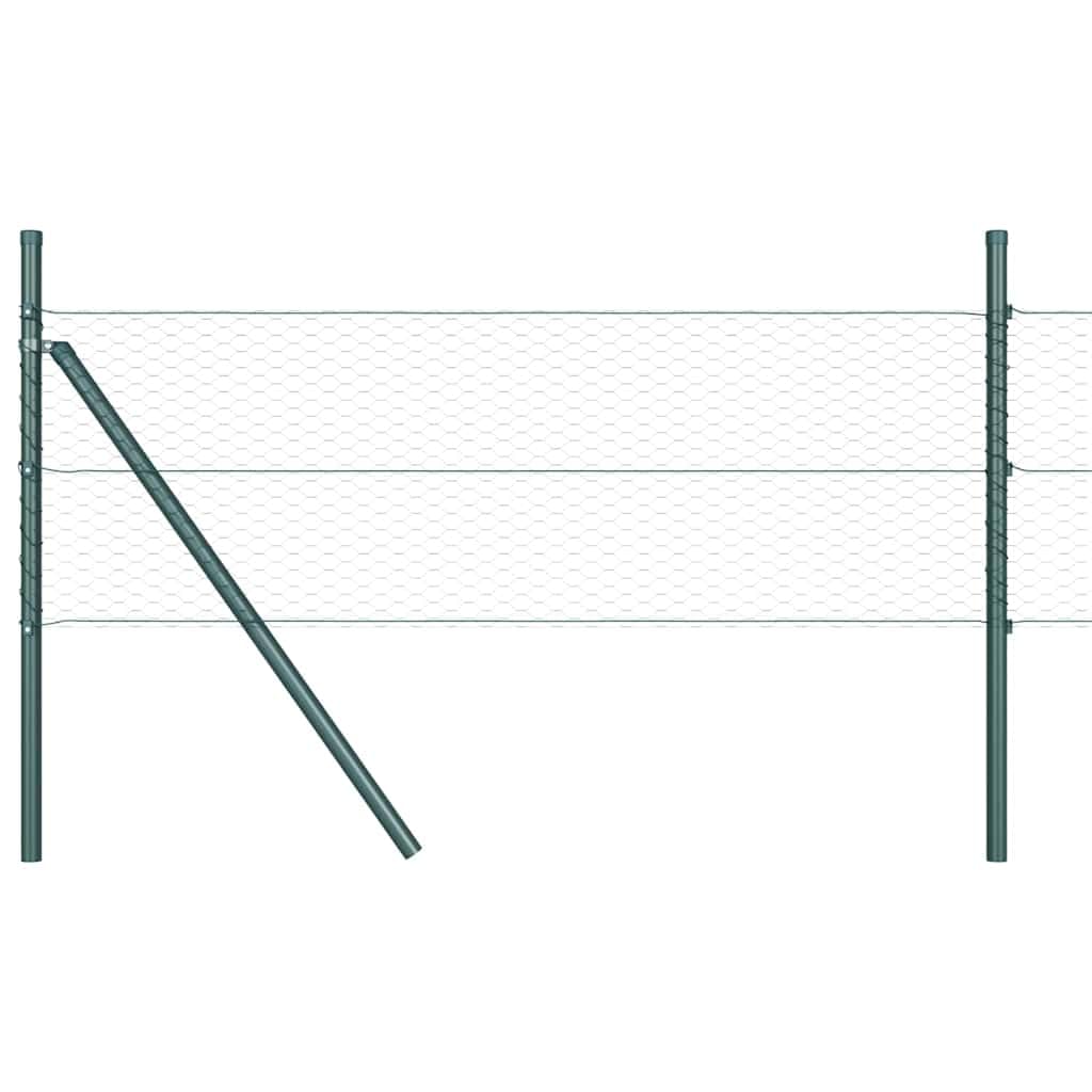 Fence Post Green 100 x 0.8 m 25mm Mesh Steel PVC Garden Fencing Barrier Rustproof Outdoor Security Panel Set 52 Posts