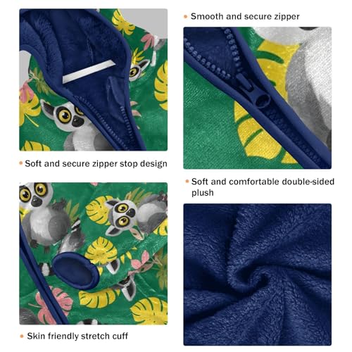 Lemur with Tropical Leaves Toddler Fleece Jacket Girl Boys Hooded Fleece Jacket Coat Warm Outwear Zip-up 3-10T3