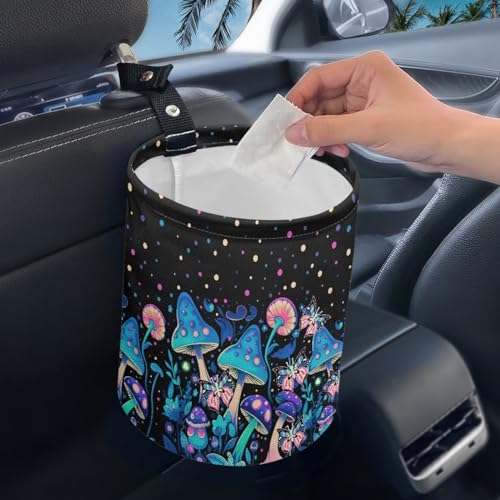 Image of Colorful Mushroom Car Rubbish Bag Hanging Can Reusable Compact Rubbish Holder Mini Car Organizer for Car Garbage, Easy to Install