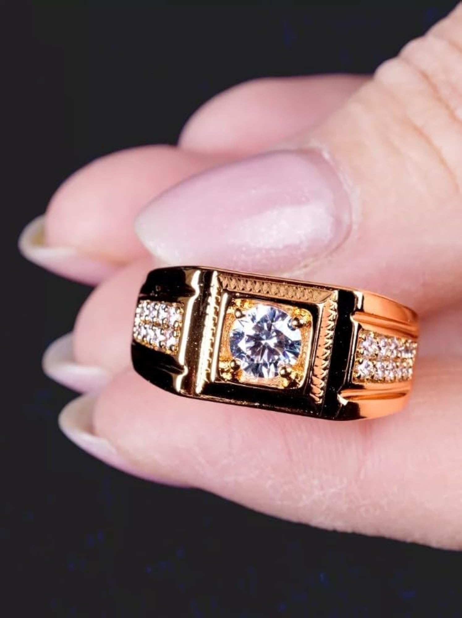 Gold Plated Adjustable Cubic Zirconia Statement Ring