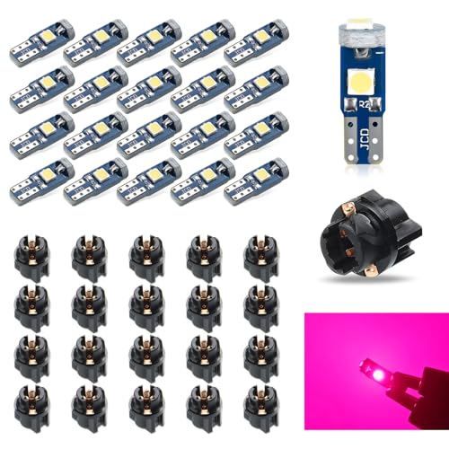 Yumfugu Pack-20 T5 LED Car Dashboard Lights, 3030-3SMD Light Bulb Replacement with Twist Lock Socket, LED Bulb for Car Instrument Cluster Dashboard Panel Gauge Indicator (Purple)