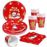 Tbsone Christmas Paper Plates and Napkins Set, Disposable Christmas Plates, Napkins, Cups, Kids Chri