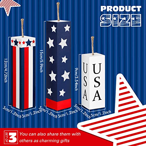 Image of Amyhill 3 Pcs 4th of July Decorations Set Wooden Patriotic Table Centerpieces Independence Day Wood Firework Fourth of July Table Signs for 250th Anniversary Home Farmhouse Decor (Flag)