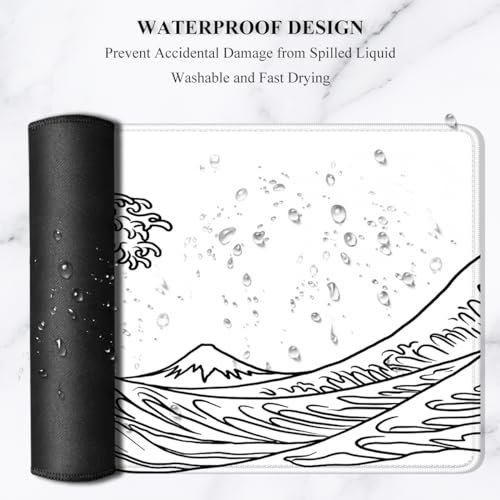 Image of Auhoahsil Large Mouse Pad, XXL Gaming Mousepad, Desk Mat for Desktop, Thick Rubber, Big & Long Size, Stitched Edges, Full Desk Pad for Laptop & Computer, Extended 35.4 x 15.7 in, White Great Wave