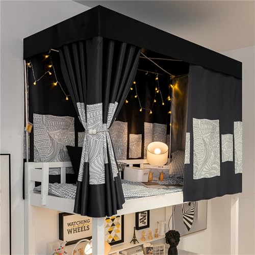 Treer Rideau Occultant pour Dessous de Lit Long, Rideau de Lit Mezzanine Anti-Poussière Occultant pour Lit Superposé ou Lit Cabane, Rideau Lit mi Hauteur...