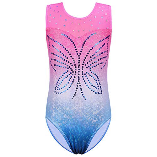 ZNYUNE Niña Maillot de Gimnasia Multicolor Mangas Largas/sin Mangas B261 PinkBlue 10A