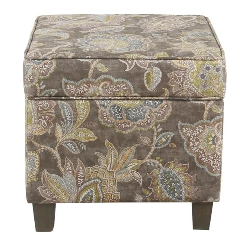 Image of HomePop 18 inch Classic Square Storage Ottoman - Gray Floral