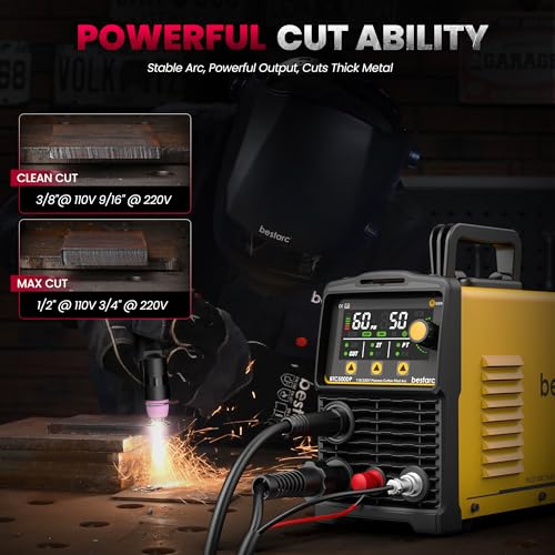 Image of Bestarc Pilot Arc Plasma Cutter, [LED Display][Air Sensor] 50A Plasma Cutter Machine 110 /220V Dual Voltage, 1 /2'' Clean Cut 3 /4 Inch Max Cut, Post Flow Mesh, 2T /4T for Beginners DIY, Yellow