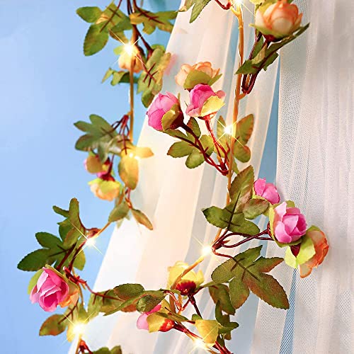 Couah Flower String Lights Decor, Rose Lights 6.5Ft 20 Led Warm Ivy Rose Vine Leaf Garland Fake Fairy Lights For Women Wedding Wall Windows Home Garden Party Battery Powered Waterproof #TOP19