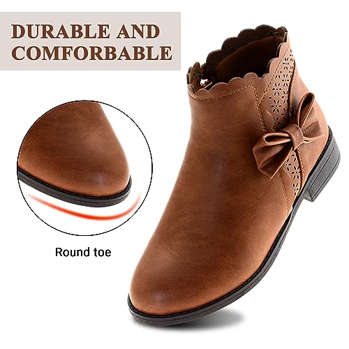 LseLom Girls Ankle Boots Kids Ankle Booties Bow Side Zipper Low Heel Outdoor Warm Shoes for Little Kids/Big Kids2