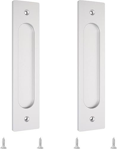 MOROBOR Tiradores de puerta corredera empotrados rectangulares de 7.087 in, 2 tiradores de aleación de aluminio plateados con tornillos de montaje