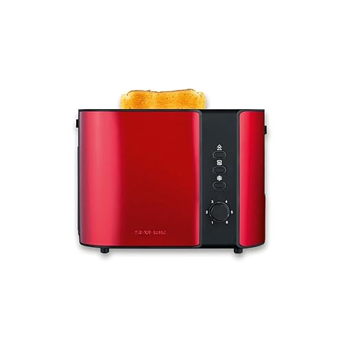 SEVERIN Tostapane Automatico Con Griglia Scaldapanini Integrata, Anche Per Fette Spesse, Per Tostare, Scongelare E Riscaldare, 800 W, Rosso Metallizzato / Nero, AT 2217