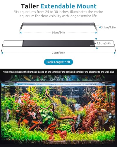 Image of SEAOURA Aquarium Light for Fish Tank, 24 /7 Custom Timer, Power-Off Memory, 7-Row LED 24-30in Full Spectrum Fish Tank Lights, 8 Colors, 20 Brightness, Day&Night Cycle, Adjustable Mount for Freshwater