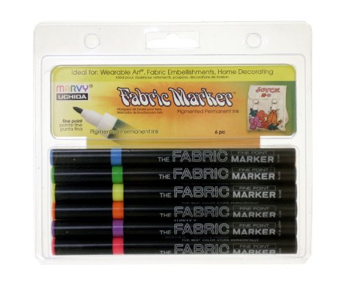 Uchida 522-6C Fabric Fine Point Fluorescent Marker, Set of 6