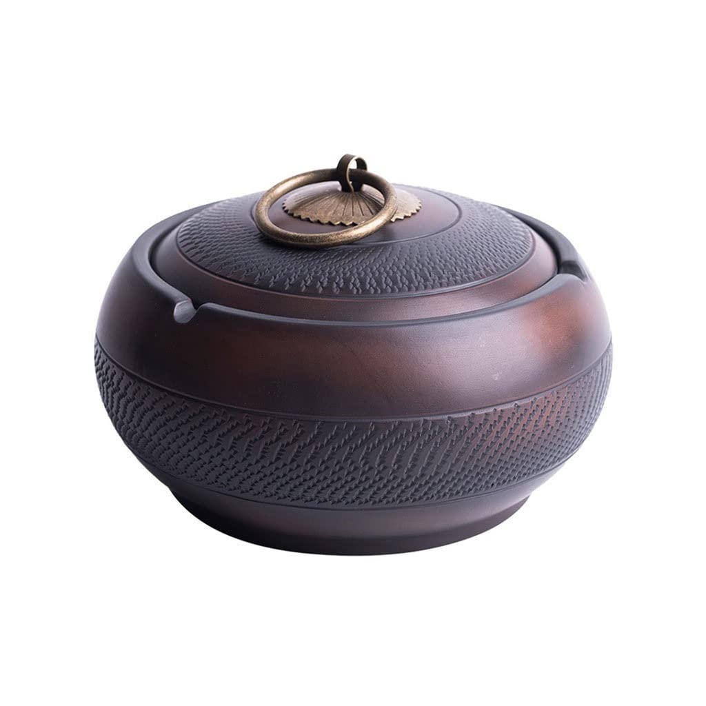ashtray， for Cigarettes Ceramic Ashtray with Lid Outdoor Home Coffee Table Office Desktop Retro(L)