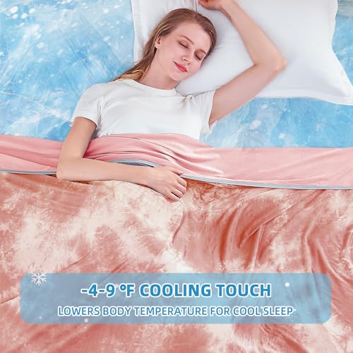 Image of inhand Cooling Throw Blanket (50 inchx60 inch), Cooling Blankets for Hot Sleepers, Absorbs Heat to Keep Adults Cool for Summer Nights Sweats, Thin Cold Lightweight Blanket for Couch Bed, Bean Paste Pink