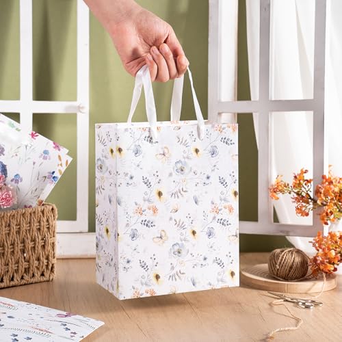 Image of Loveinside Medium Size Gift Bags, Colorful Flower Pattern Gift Bag with Tissue Paper for Shopping, Parties, Wedding, Baby Shower, Craft-4 Pack, 7 inch X 4 inch X 9 inch