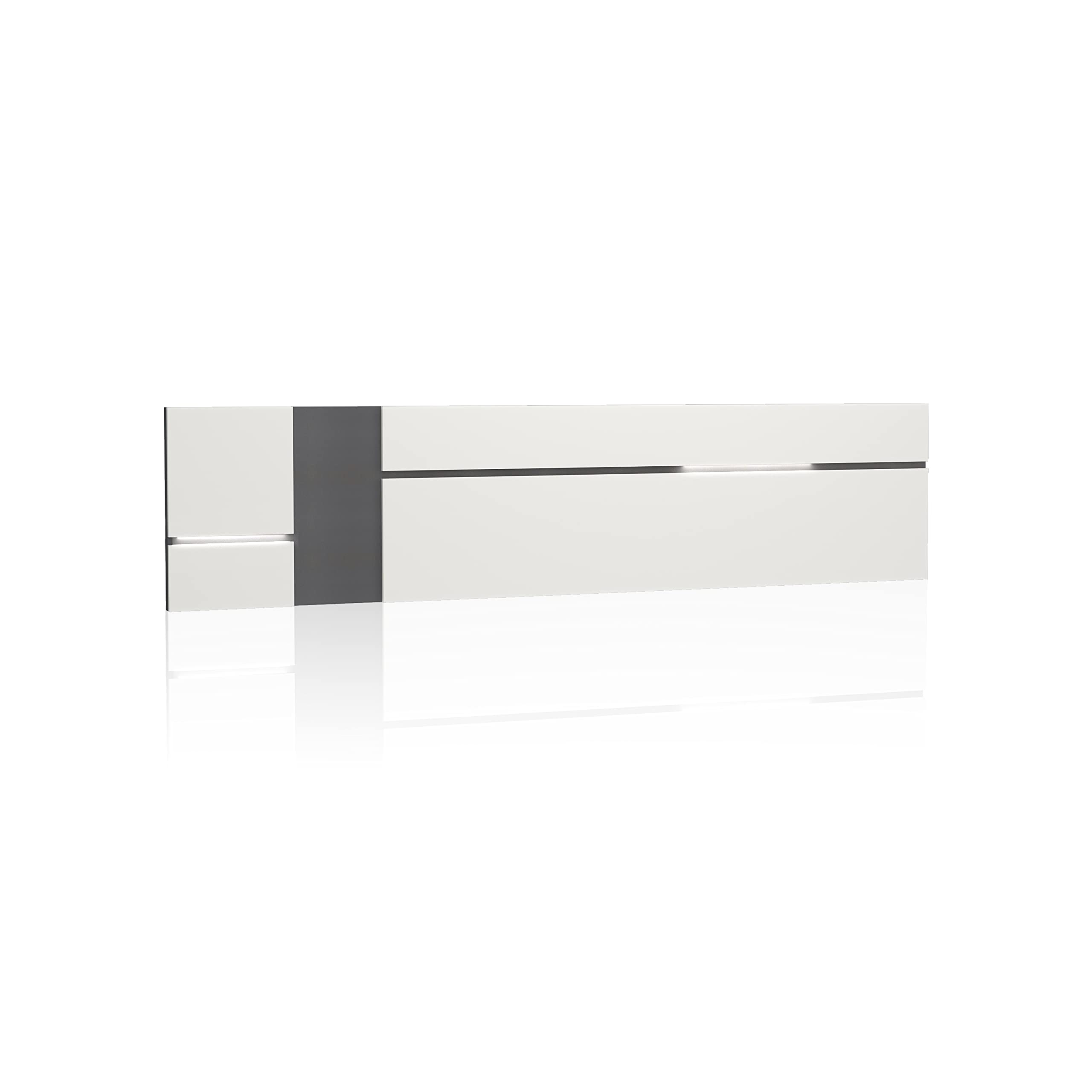 duehome | Cabezal con Led para Cama de Matrimonio, Cabecero Doble, Modelo Ataneq Leds, Acabado en Color Blanco y Grafito, Medidas: 260 cm (Ancho) x 60 cm (Alto) x 3 cm (Fondo)