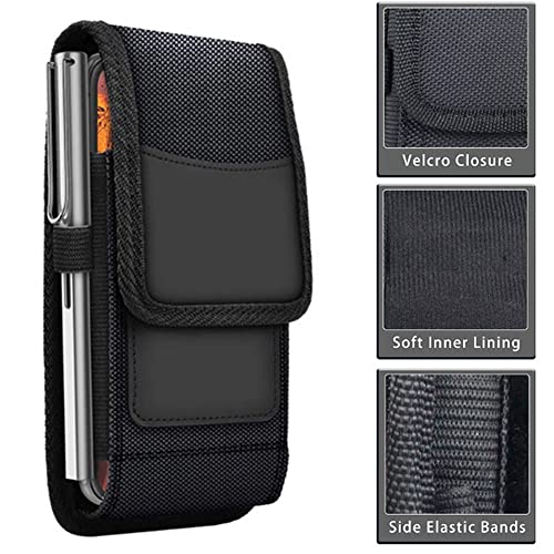 Compatible for TCL ion-X/ION-V / 40-Z Card Pocket Nylon Pouch Case Belt Clip Loop with Screen Protector (Black Vertical Pouch +Tempered Glass)