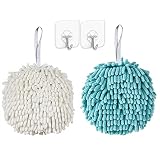 Zapikic Hand Towels for Bathroom Decorative Set, 2 Packs White and Blue Chenille Hanging Hand Towel