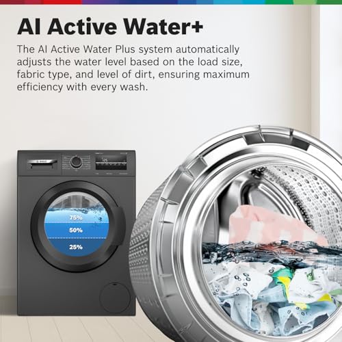 Image of Bosch 8 kg, 5 Star, Anti Stain & AI Active Water+ Fully Automatic Front Loading Washing Machine (WAJ2826CIN, Steam with Anti-Bacteria, Anti-tangle, Anti-Wrinkle, In-Built Heater, Black Grey)