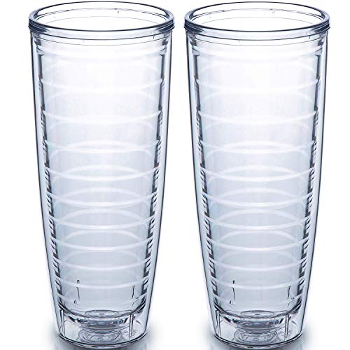 Insulated Tumblers 2-pack 26 oz Made in USA Great for Iced Coffee & Hot Drinks, Clear Double Wall Plastic Tumbler Cups, Microwave, Freezer & Top Rack Dishwasher Safe Reusable Cups by Homestead Choice