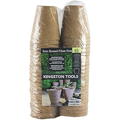 Kingston Tools Round Fibre Pots 8cm Gardening Pot — Peat-Free Biodegradable Wood Pulp — Ideal for Seeds, Seedlings and Cutting Pack of 48 Cover