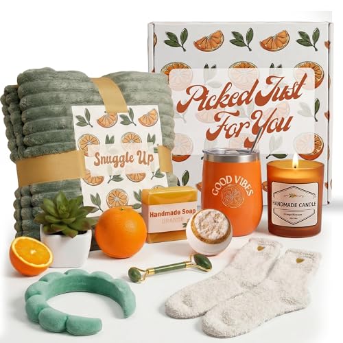 Get Well Soon Gift Baskets for Women – Self Care Spa, Care Package with Blanket, Relaxing Collection, Cozy Kit, Birthday Present for Women, Thinking of You, Best Friend Box, Bath Essentials, 9pcs Set