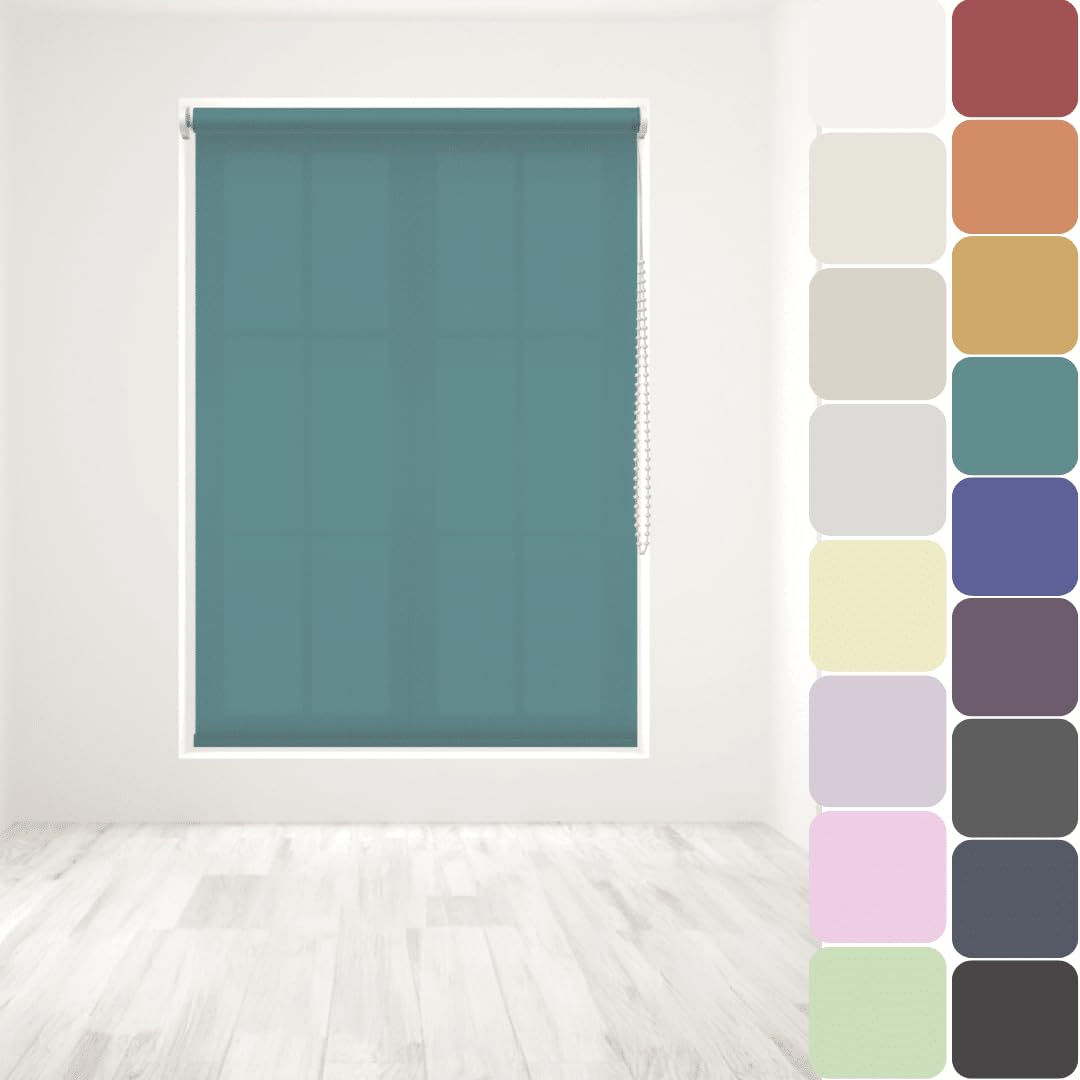 Straight Edge Dim-Out Roller Blind - Easy Fit Home Office - 90cm Width x 160cm Width Drop - Teal — image 1