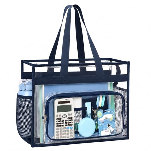 Image of PACKISM Clear Tote Bag for School - Large Heavy Duty Clear Tote for Girls | See Through PVC, Wide Zipper Opening, Front Pocket Keeps Essentials Visible for Students, Class, Work, Daily Carry, Age 12+