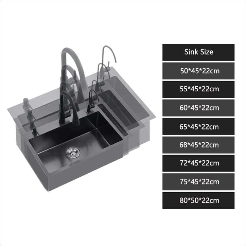 Miniatura 6 de Eistrus Fregaderos de cocina en cascada de color negro, fregadero compuesto de acero inoxidable 304 de instalación inferior con lavaplatos,