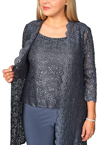 R&M Richards Mother of The Bride Pant Suit, 3 Pieces Dress Set | Sleeveless with Matching Lace Jacket2