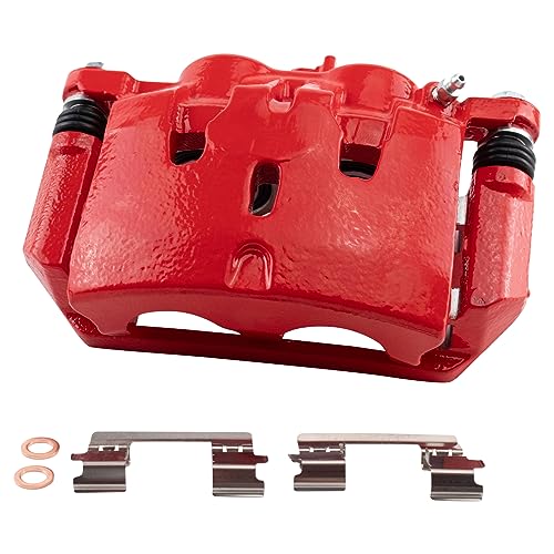 Image of TRQ Front Left Brake Caliper w /Bracket Performance Red Drivers Side