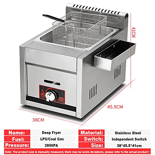Edelstahl-Gasfritteuse, kommerzielle Pommes-Frites-Maschine LGP-Fritteuse, mit Körben und Deckeln, Edelstahl-LPG-Fritteuse, freistehende einstellbare Feuerkraft, für Chips-Donuts-Fische – Bild 8