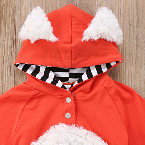 Newborn Baby Girl Boy Halloween Cosplay Cartoon Clothes Fox Coat Fur Bodysuit Jumpsuit Hooded Playsuit Romper Overall Outfit (Orange, 0-3 Months) #TOP4