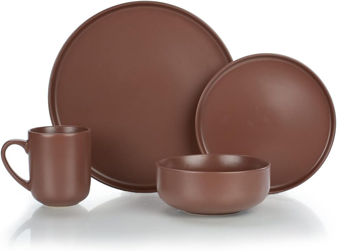 Everything Kitchens Modern Flat 16-Piece Dinnerware Set | Brown