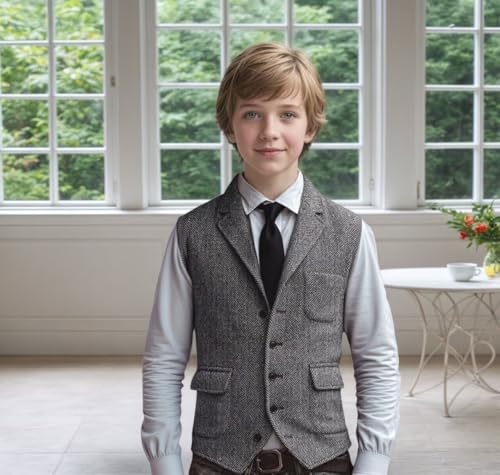 Boys Lapel Suit Vest for Kids Herringbone Tweed V-neck Waistcoat Youth Boy Homecoming Formal Sleeveless Jacket3