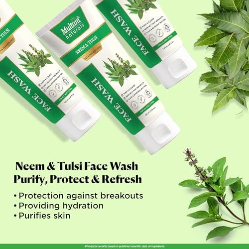 Image of Multani Naturals Neem & Tulsi Face Wash 100ml (Pack of 2) | Ayurvedic Herbal Cleanser Face Wash | Oil Control, Acne Care & Deep Cleansing | SLS & Paraben Free, Dermatologically Tested | For All Skin Types