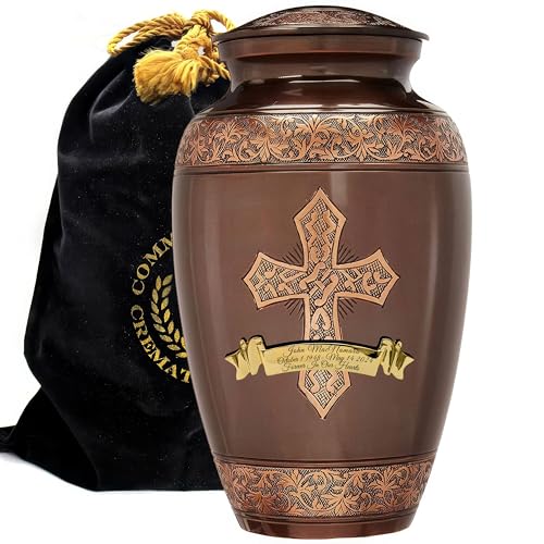 Image of Bronze Cross Cremation Urn for Ashes Adult Male - Personalized Cremation Urns for Human Ashes Adult Man Decorative Urns - Beautifully Handcrafted Cross Urn